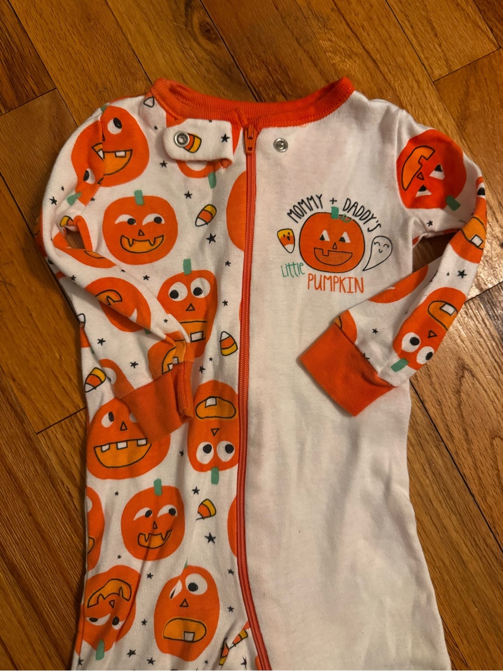 The Children's Place White and Orange Pumpkin Zip Pajamas